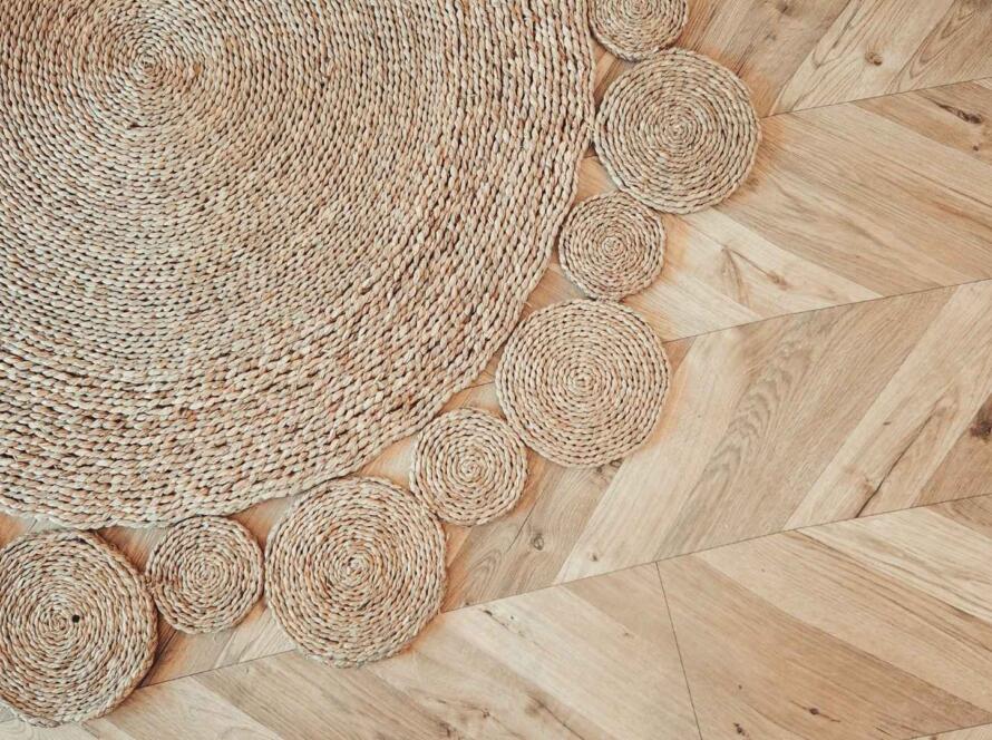 Custom handmade jute rug showcasing eco-friendly, sustainable design, perfect for any space.