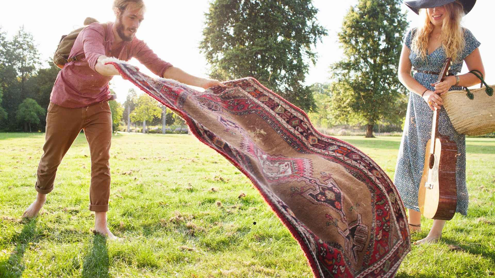 Custom outdoor rug on a patio, enhancing outdoor space with style and durability