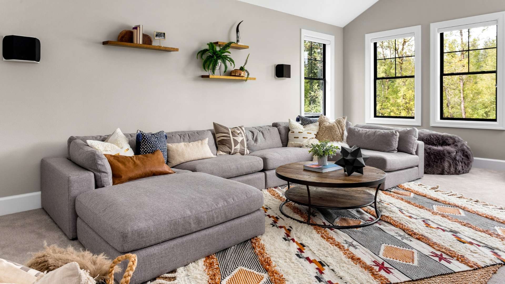 Custom size area rug in living room crafted by a high-quality manufacturer